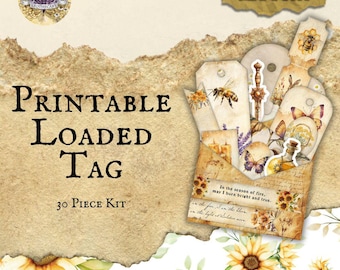 Litha Loaded Tag Printable, Summer Solstice, Victorian, Sunflowers, Junk Journal Folio, Ephemera Paper Craft, Collage Sheet 11 x 8.5