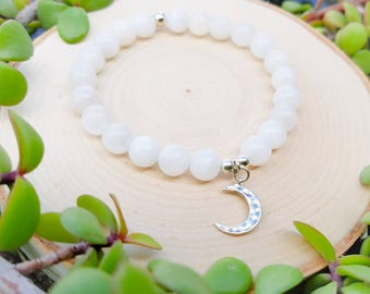 Moon Goddess Cerridwen Bracelet - Rainbow Moonstone bracelet - crescent moon bracelet - blue moonstone bracelet - celestial jewelry