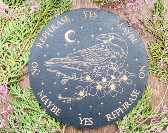 Raven Sakura wood pendulum board | Cherry blossom flowers | laser engraved | divination | altar tile | black |scrying | dowsing