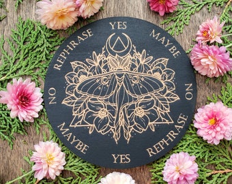 Luna Moth wood pendulum board | Moon Moth | Magnolia flowers | laser engraved | divination | altar tile | black |scrying | dowsing