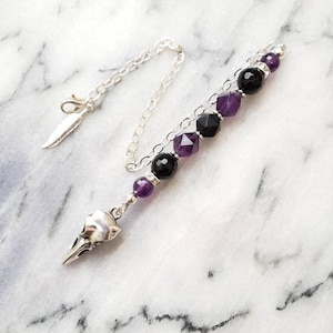 Raven Skull Animal Totem Charm - animal bird skull - crow skull - crown chakra - curiosities - rear view mirror accessory - spirit totem