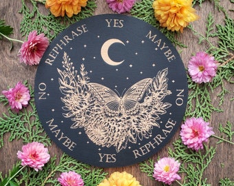 Butterfly Garden pendulum board | crescent moon | laser engraved | divination | altar tile | black | scying | dowsing