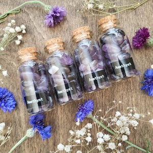 Amethyst Apothecary bottle | glass vial | natural tumbled crystals | crown chakra stones | crystal grid | Witchcraft supply | witch cabinet