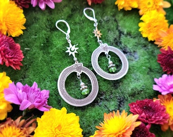 Ouroboros Stainless Steel earrings, Peridot or Citrine