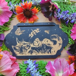 Kätzchen Tarot-Kartenständer | lasergraviert | Weissagung | Orakel Kartenaufsteller | Affirmationskartenhalter | Geschenk für Hexe |