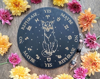 Black Cat wood pendulum board | laser engraved | divination | scrying | dowsing | witch board
