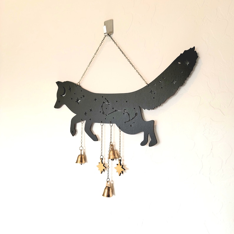 Fox Witch Bells wood wall decor hanging Wood Wall art Witchy decor Fox Decor Ostara Spring Altar image 5