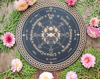 Wheel of the Year Altar Tile | Wheel of the season | Sabbats | laser engraved | Wall Decor | Pagan Witch Holidays | Witch Calendar