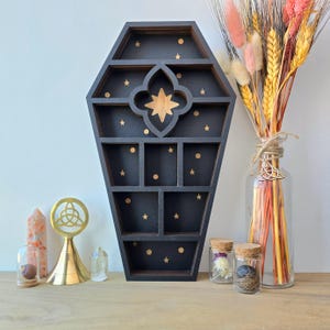 Wood Coffin Curio Shelf | Crystal Shelf | display | crystal storage | crystal shelves |