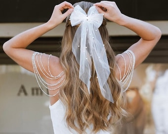 Brautschleife Schleier Perlenschleier Hochzeitsschleier Tüll Perle Braut Haarschleife Brautschleier Schleife Braut Haarschmuck Hochzeit Haarschmuck für die Braut