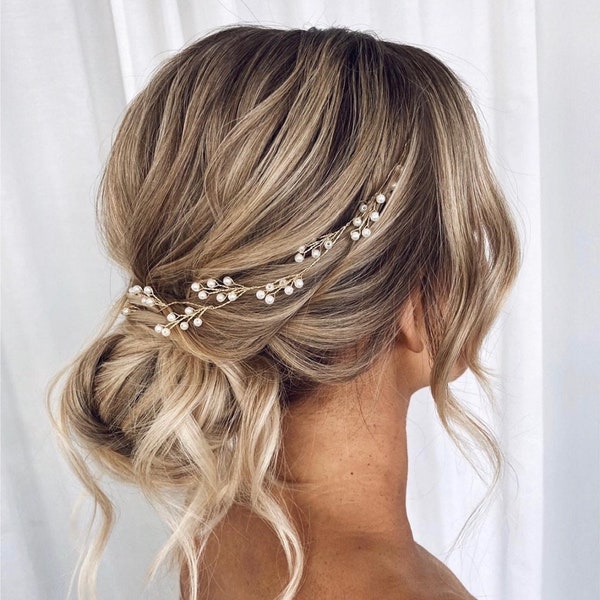 Bridal hair vine pearl Bridal hair piece pearl bridal headpiece gold Wedding hair piece pearl Wedding hair vine pearl headband boho