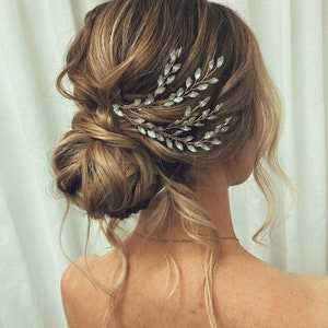 Crystal Bridal Hair Comb: Gold Wedding Headpiece with Opal Blue Stones