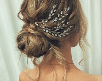Crystal Bridal Hair Comb: Gold Wedding Headpiece with Opal Blue Stones