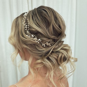 Pearl Bridal Hair Vine: Gold Wedding Headpiece, 20 Inch