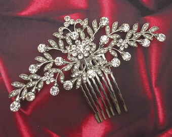 Bridal Hair Comb Silver, Pearl Hair Comb, Wedding Hair Comb, Crystal Hair Comb, Bridal Headpiece, Bridal Hair Accessories, Floral Hair Piece