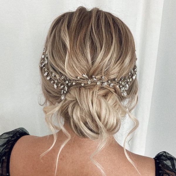Crystal Bridal Hair Vine silver Wedding Hair Piece gold headband headpiece minimalistic