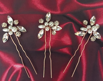 Bridal hair pins Wedding hair pins rose gold Pearl and crystal wedding hair piece Pearl wedding hair pins rose gold  Bridal hair piece