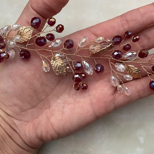 Hair vine renaissance headpiece fall headpiece autumn hair vine ruby hair vine ruby Bridal hair vine pearl pomegranate Bridal hair piece