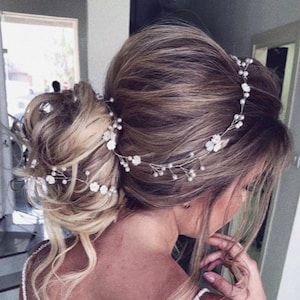 Bridal hair vine floral Hair Vine wedding floral Bridal Hair piece pearl Wedding Hair Vine floral bridal headpiece flower long hair vine