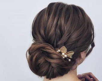 Bridal hair pins gold bridal hair pins pearl bridal hair pins Wedding Head piece gold hair pins pearl Bridal hair piece Bridesmaid comb