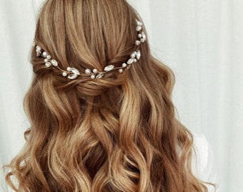 Bridal Pearl Hair Vine: Crystal Wedding Headband, 12 Inch