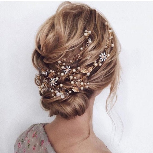 Bridal hair piece flower  Hair Vine Wedding Hair vine flower bridal headpiece flower bridal hair Vine gold Bridal Hairpiece flower