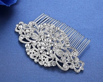 Peine de pelo nupcial plata, peine del pelo de la perla, peine del pelo de la boda, Peine cristalino del pelo, tocado nupcial, accesorios nupciales del pelo, pedazo floral del pelo