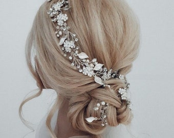 Floral hair vine floral bridal hair piece floral bridal hair accessories pearl bridal hair vine boho bridal hair piece floral headband bride