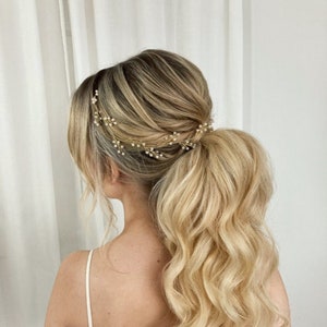 Bridal hair vine pearl Bridal hair piece pearl bridal headpiece gold Wedding hair piece pearl Wedding hair vine pearl headband boho image 3