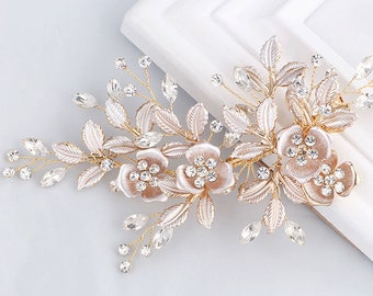 Rose Gold Floral Hair Clip Wedding Clip Bridal Headpiece Crystal Hair Clip Hair vine rose gold Bridal hair comb gold Wedding Hair Comb