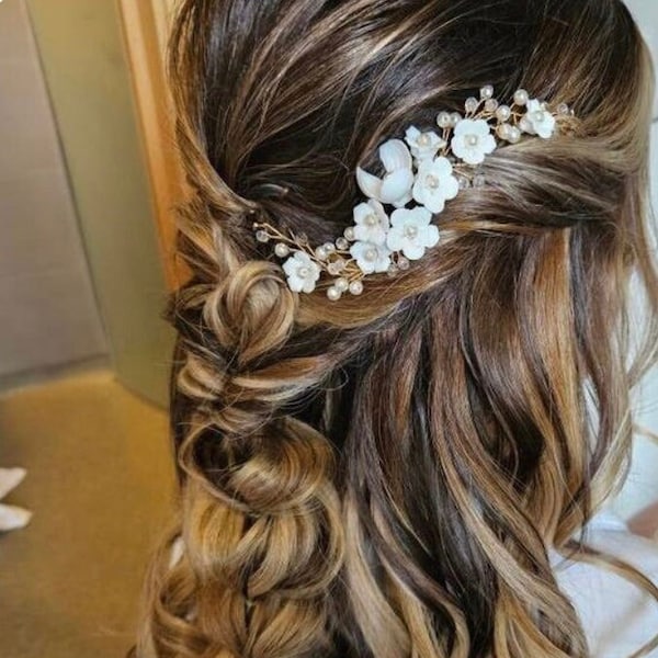 Hair Vine Bridal Hair Vine Wedding Hair Vine Bridal Hair Piece Wedding Hair Piece Pearl hair vine Hair Vine wedding gold Woodland wedding