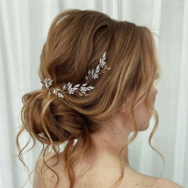 Bridal hair piece floral bridal headpiece floral Wedding hair vine rose gold Bridal hair vine floral Wedding hair piece Crystal hair vine