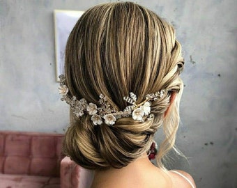 Bridal hair vine bridal hair piece wedding hair piece gold bridal hair comb Flower hair piece Wedding hair piece Wedding headpiece flower