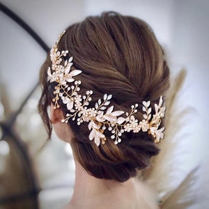 Wedding hair vine floral bridal headpiece floral Wedding hair piece floral Bridal hair accessories floral gold wedding Floral vine bridal
