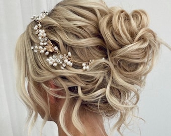 Diadema nupcial con perlas, tocado dorado para boda, estilo bohemio, con hojas