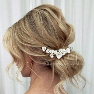 Porcelain Flower Bridal Hair Pins: Vintage Wedding Hair Piece