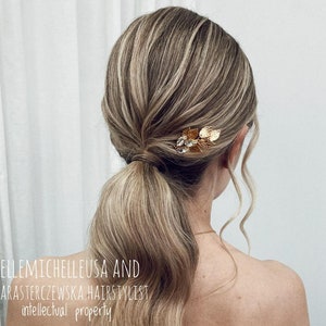 Gold Leaf Bridal Hair Pins: Wedding Hair Piece with Crystals