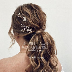 Gold Floral Bridal Hair Pins: Pearl Wedding Hair Accessories