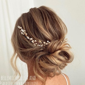 Vintage Pearl Bridal Hair Vine: Gold Crystal Wedding Headpiece