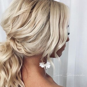 White Porcelain Flower Bridal Earrings: Floral Drop Statement Earrings