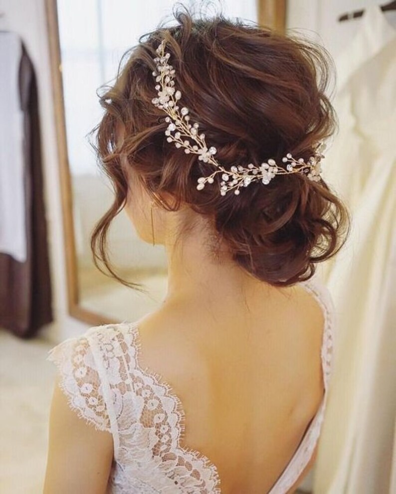 Crystal and Pearl hair vine Extra Long Hair Vine Bridal Hair Vine Wedding Hair Vine Crystal Hair Piece Bridal Jewelry Hair Vine Pearl image 1