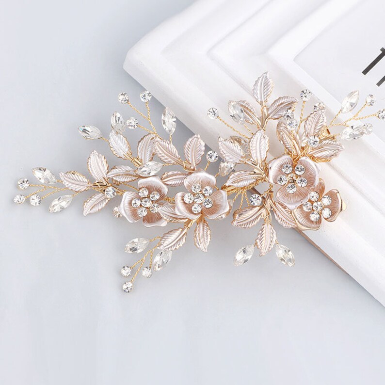 Rose Gold Floral Hair Clip Wedding Clip Bridal Headpiece Etsy