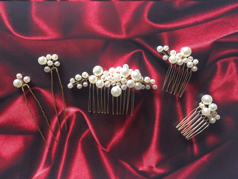 Blue and White Pearl Hair Pins for Formal Events - wide 1