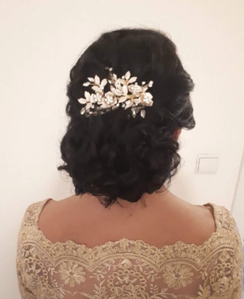 Rose Gold Floral Hair Clip Wedding Clip Bridal Headpiece Etsy