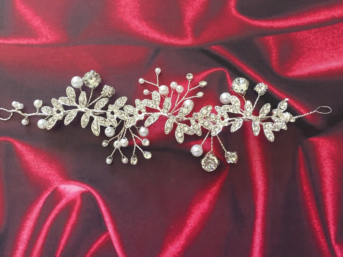 Bridal Hair Piece Crystal Bridal Hair Vine Crystal Pearl Etsy