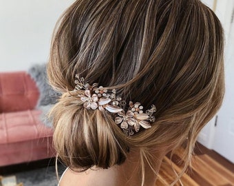 Bridal hair pins floral bridal hair piece floral Wedding hair piece rose gold Wedding hair comb rose gold Wedding hair jewelry floral