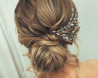 Blue Opal Bridal Hair Comb: Gold Wedding Hair Piece