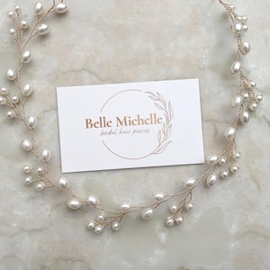 Vintage Pearl Bridal Hair Vine: Gold Wedding Headpiece