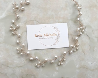 Pearl Bridal Hair Vine Gold Wedding headband minimalist Headpiece