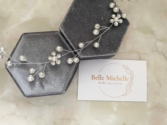 YERTTER Cerchietto Per Capelli Da Sposa Con Perle E Foglie – Accessorio Vintage Con Cristalli, Fatto A Mano, Argento, Lunghezza 60cm